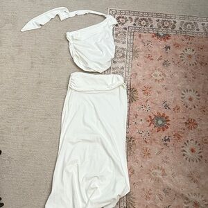 White cotton midi skirt set